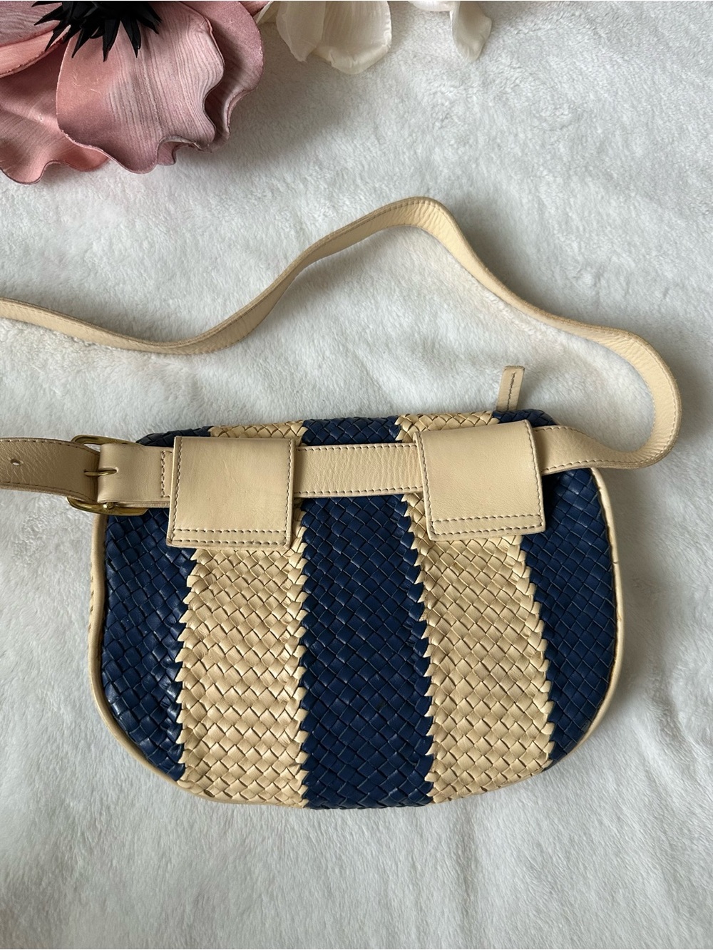 Clare V Woven Leather Striped Fanny Pack Crossbody Belt Bag - Picture 2 of 15